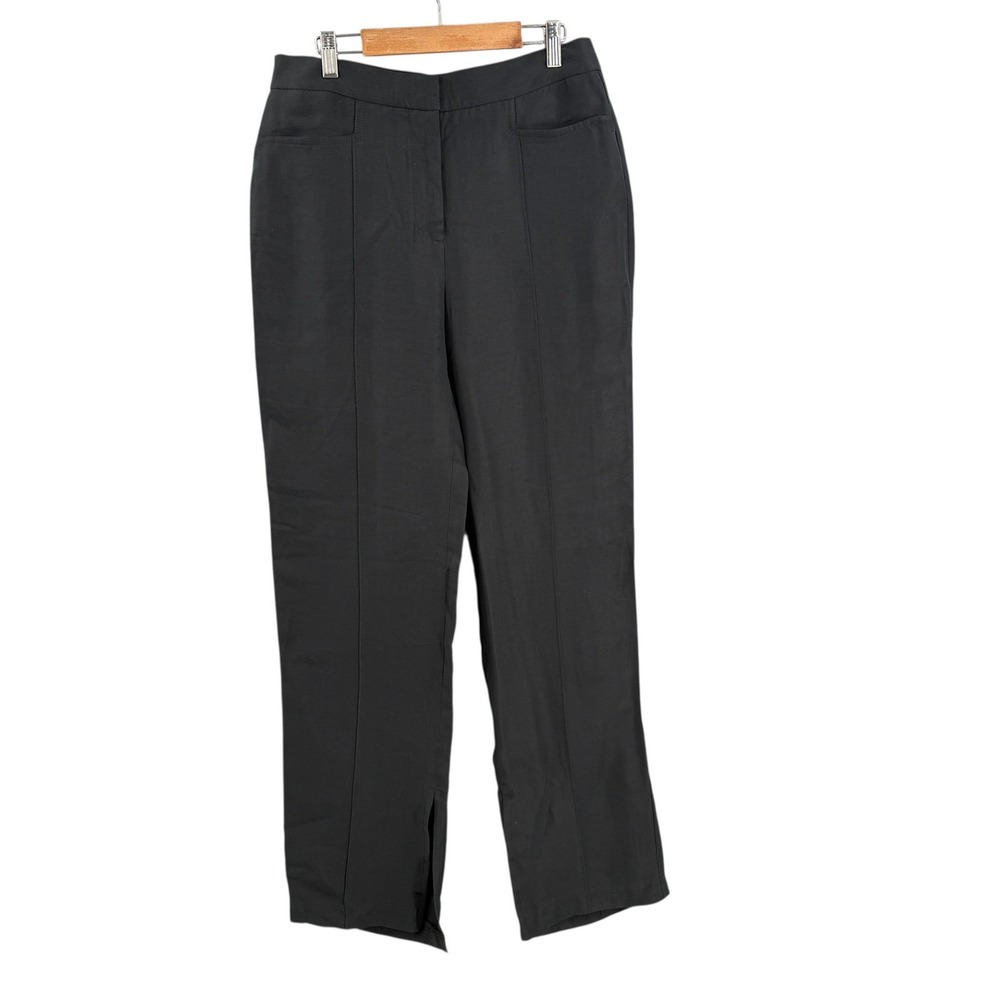 REMAIN Straight‎ Suiting Pants Women Size 4 Black Lyocell Linen Blend Slit Hem